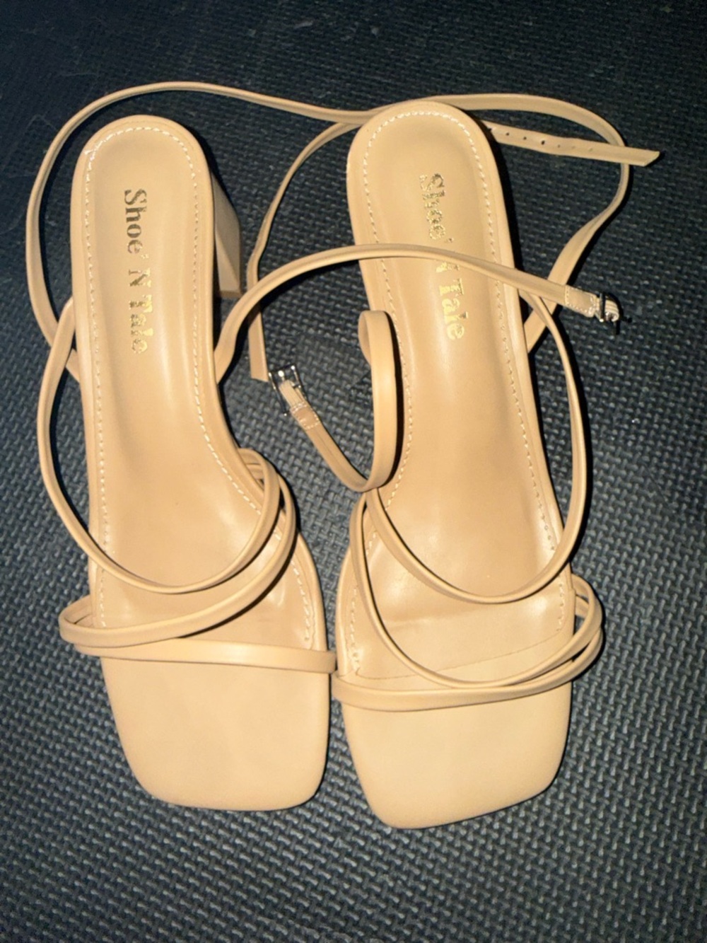 ShoeNTale Beige Strappy Square-Toe Heeled Sandals